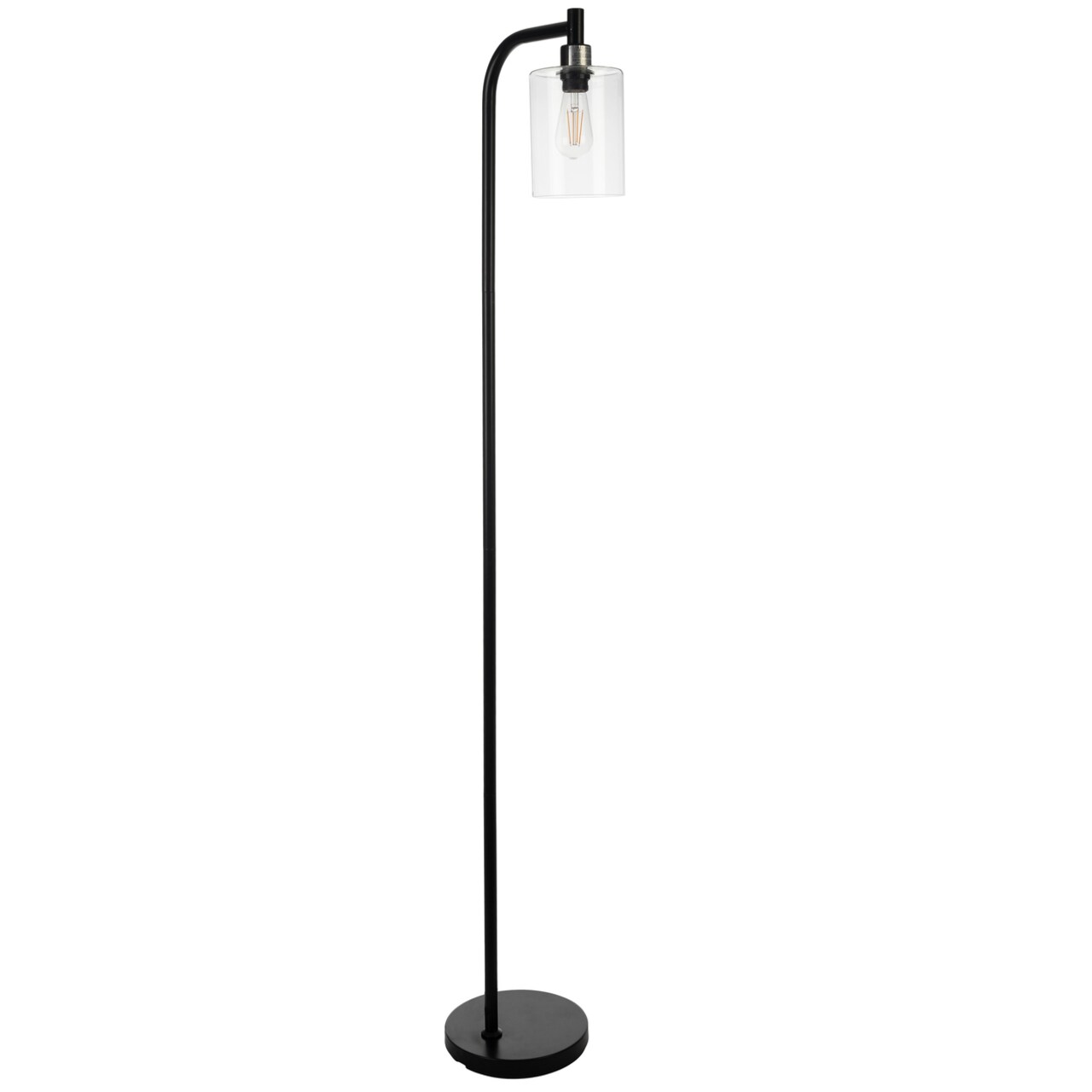 Modern 65In Tall Black Floor Lamp With Glass Shade Led Bulb For Home Office